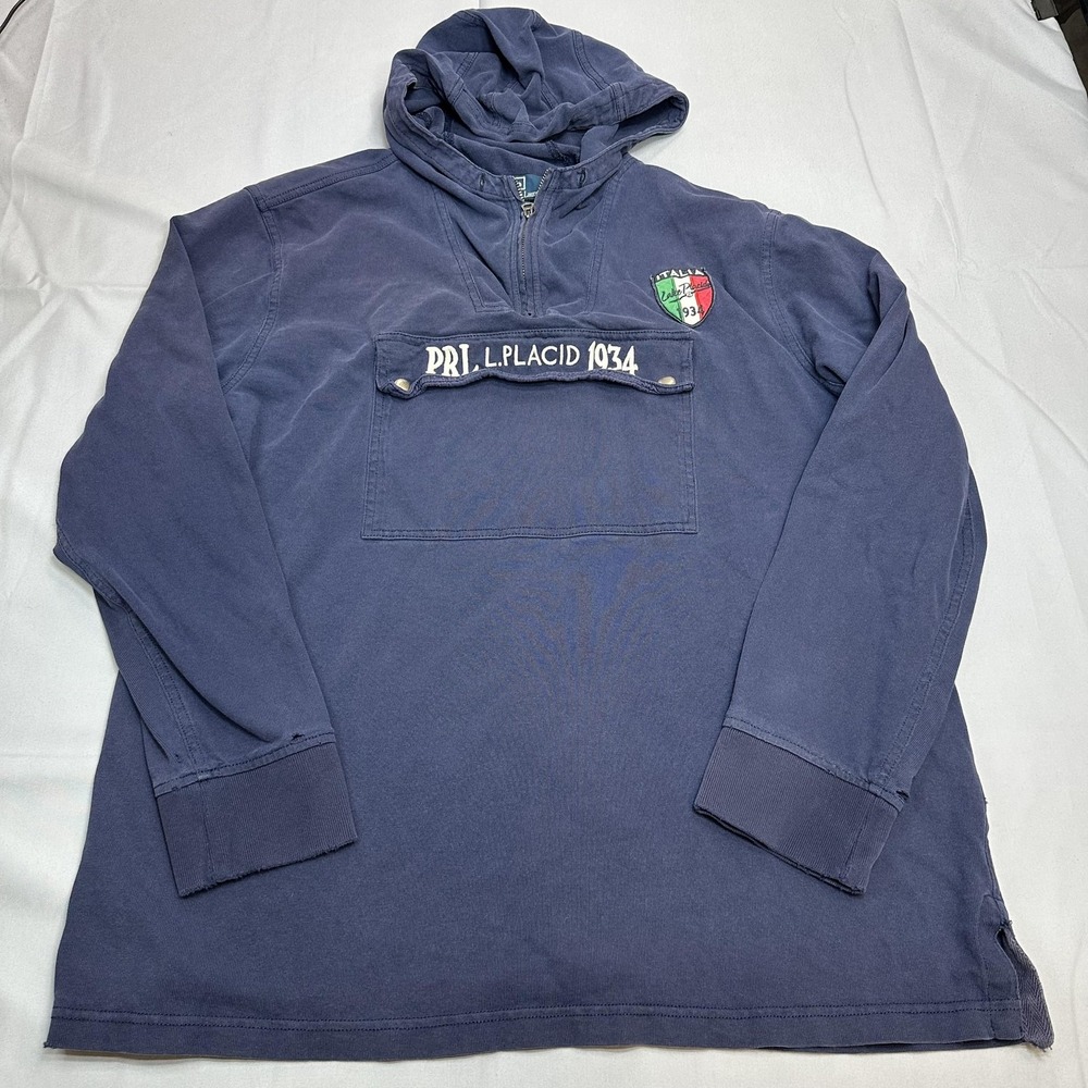 Vintage Polo Ralph Lauren Hoodie Mens Large Blue Italia Lake Placid 1934 Anorak